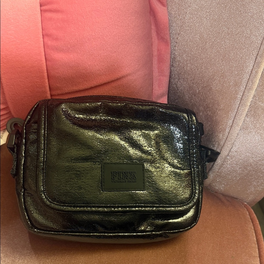PINK Victoria's Secret Glossy Black Mini Crossbody Bag